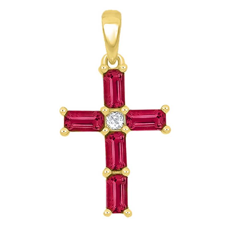 Yellow 375/1000 or 750/1000 Gold, Diamond & Ruby Cross - Orphée