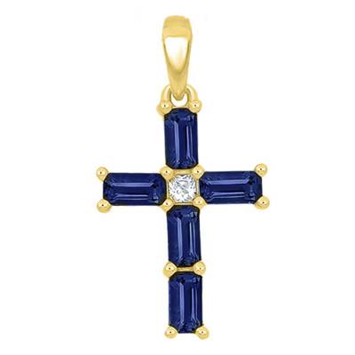 Croix saphir rectangle et diamant Or Jaune 375 ou 750 - Orphée