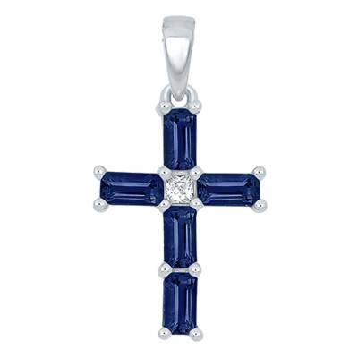 Croix saphir rectangle et diamant Or Blanc 375 ou 750 - Orphée
