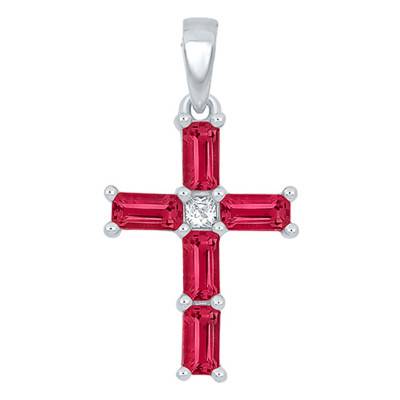 Croix rubis rectangle et diamant Or Blanc 375 ou 750 - Orphée
