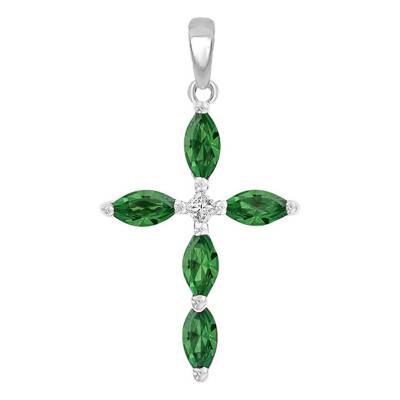 375/1000 or 750/1000 White Gold & Oval Emerald and Diamond Cross - Orphée