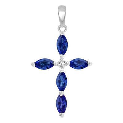 375/1000 or 750/1000 White Gold Cross with Diamond & Oval Sapphires - Orphée