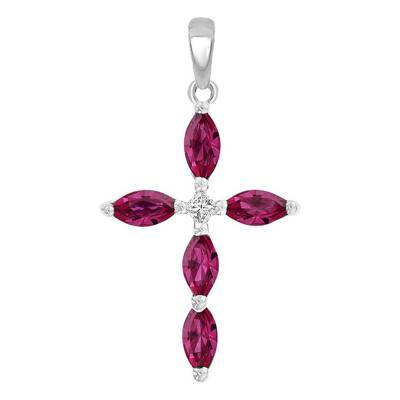 375/1000 or 750/1000 White Gold Cross with Diamond & Oval Rubies - Orphée