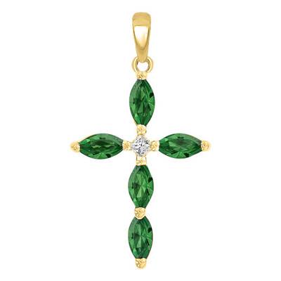 750/1000 Yellow Gold Diamond and Emerald Cross - Orphée