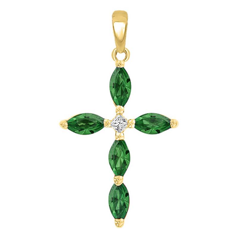 750/1000 Yellow Gold Diamond and Emerald Cross - Orphée