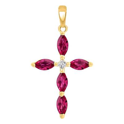 750/1000 Yellow Gold Diamond and Ruby Cross - Orphée