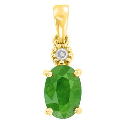 750/1000 Yellow Gold, Diamond & Oval Emerald Pendant - Aurora