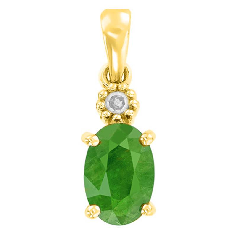 750/1000 Yellow Gold, Diamond & Oval Emerald Pendant - Aurora