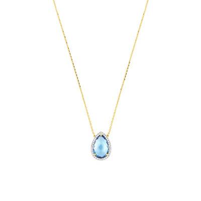 Alma 750/1000 Yellow Gold, Diamond & Topaz Necklace, Adjustable Length 42 cm - Morganne Bello