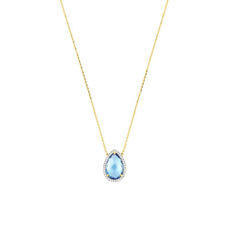 Alma 750/1000 Yellow Gold, Diamond & Topaz Necklace, Adjustable Length 42 cm - Morganne Bello