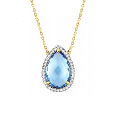 Alma 750/1000 Yellow Gold, Diamond & Topaz Necklace, Adjustable Length 42 cm - Morganne Bello