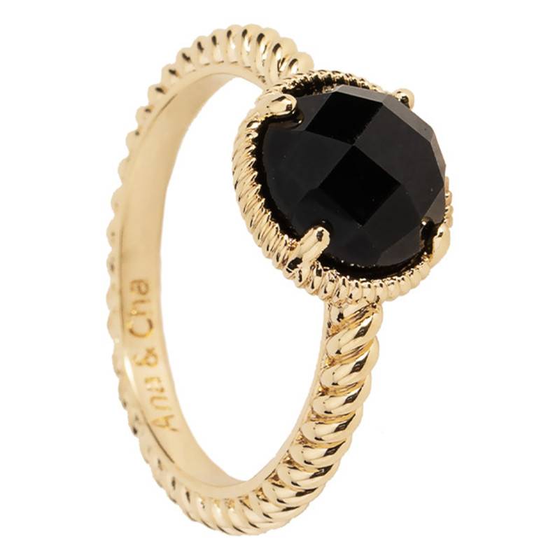 Lisette Yellow Gold-Plated & Black Agate Ring - Ana & Cha