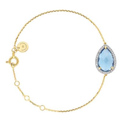"Alma Yellow Gold 750 Bracelet with Topaz and Diamonds, Adjustable Length 17 cm" - Morganne Bello
