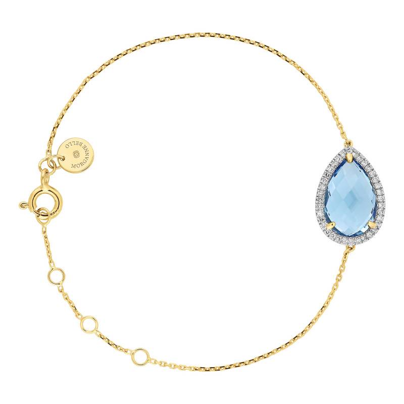 "Alma Yellow Gold 750 Bracelet with Topaz and Diamonds, Adjustable Length 17 cm" - Morganne Bello