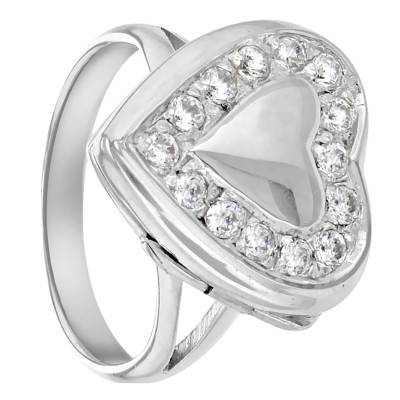 Bague Porte Photo Coeur en Argent 925 & Zircones Blanches - Artemis