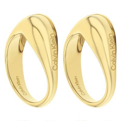 Yellow Gold-Plated Steel Rings Elongated Drops - 35000448C - Calvin Klein