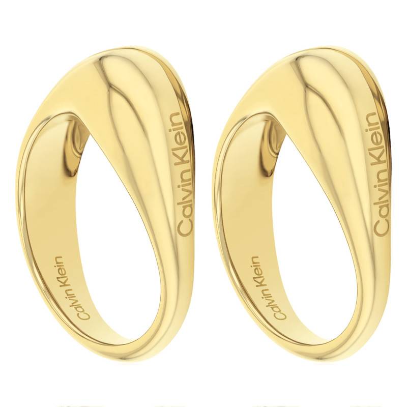 Yellow Gold-Plated Steel Rings Elongated Drops - 35000448C - Calvin Klein