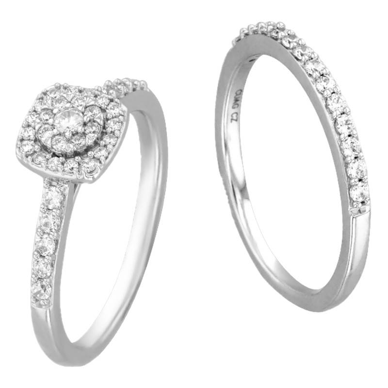 375 White Gold & GSI Diamond Comfort Engagement Ring and Half-Turn Wedding Ring Duo Joie - Alliantine