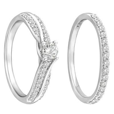 Duo White Gold 750/1000 Diamond GSI2 Solitaire Engagement Ring & Half Eternity Wedding Ring - Alliantine