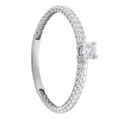 Bague Torsadée & Diamant Or Blanc 375 - Amore