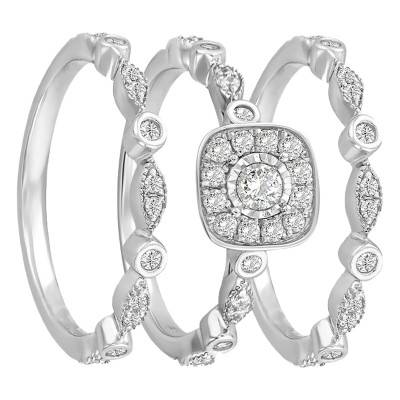 Trio Alliances & Solitaire Isabela en Or Blanc 750 & Diamants - Alliantine