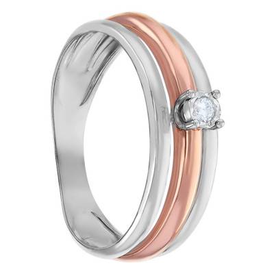 2-Tone 375 Gold Triple Band Diamond Engagement Ring Solitaire - Amore