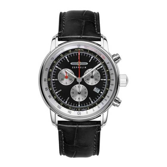 Zeppelin Série LZ14 Marine avec Bracelet en Cuir Aspect Crocodile, Argent/Bleu, Classique