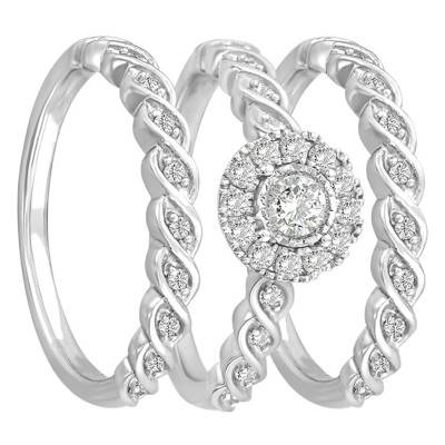 Trio Alliances & Solitaire Adèle Torsadés en Or Blanc 750 & Diamants - Alliantine
