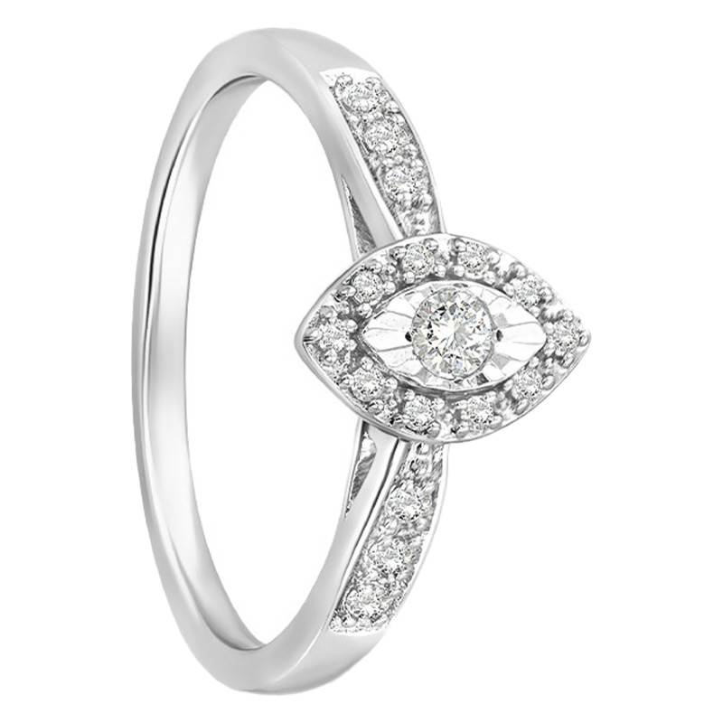 White Gold 375 Marquise Accompanied Solitaire Ring - Alliantine