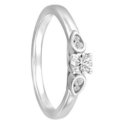 Solitaire accompagné Gouttes & Diamants Or Blanc 375 - Alliantine