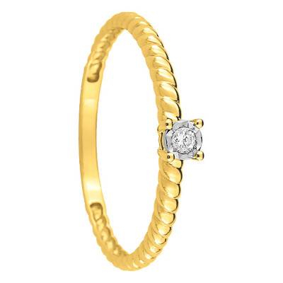 375 Yellow Gold Twisted Band Diamond Solitaire Ring - Amore