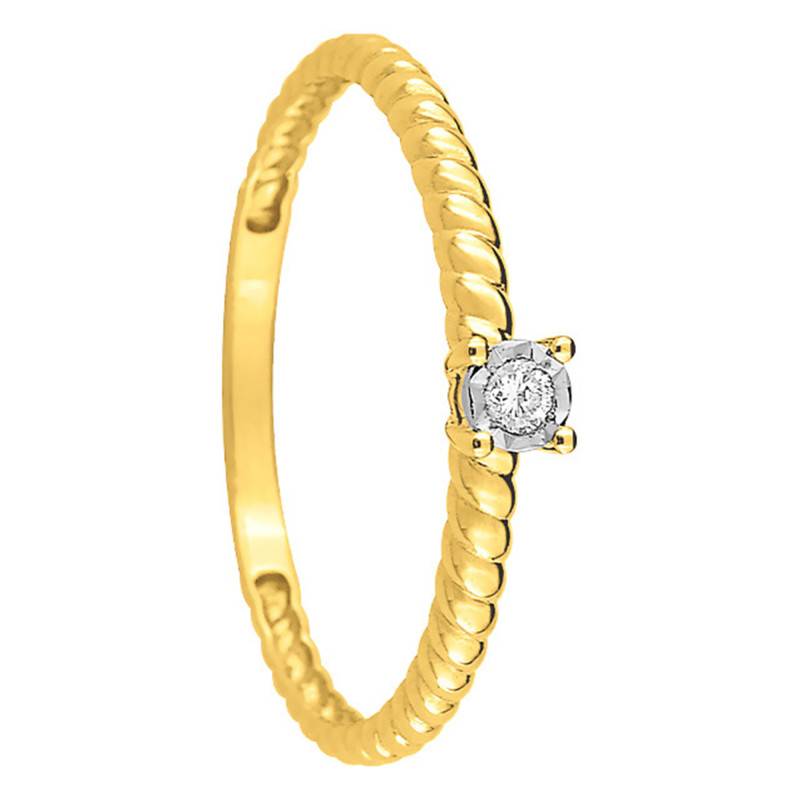 375 Yellow Gold Twisted Band Diamond Solitaire Ring - Amore