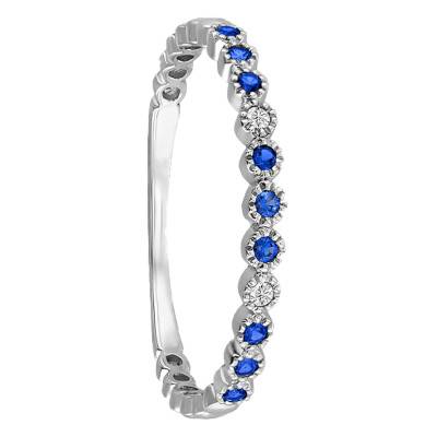 Alliance Perlée en Or Blanc Palladié 375 & Diamants et Saphirs - Alliantine