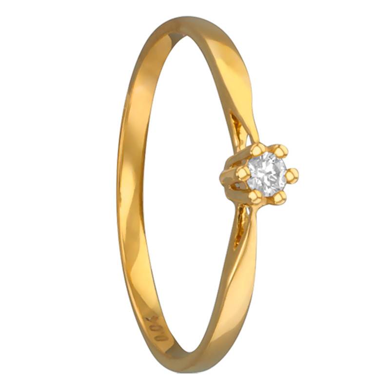 750/1000 Yellow Gold 6-Prong Diamond 0.04 ct Solitaire Ring - Amore
