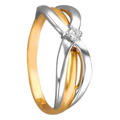 White and Yellow 750/1000 Gold Two-Tone Diamond Solitaire Ring - Ancelys