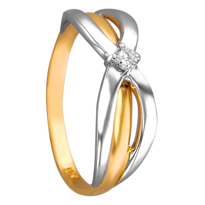 White and Yellow 750/1000 Gold Two-Tone Diamond Solitaire Ring - Ancelys