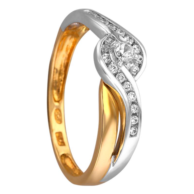 Diamond Solitaire With Accents Ring 0.17 ct in Two-Tone 750/1000 Gold - Ancelys