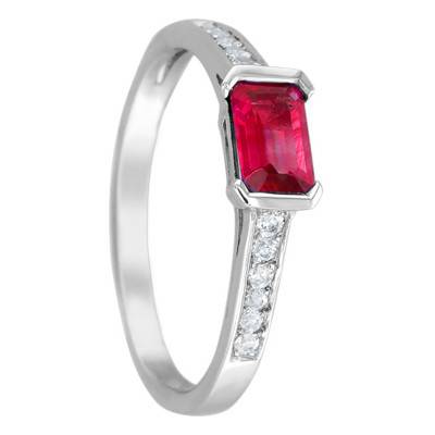 Bague Eléonore Or Blanc 750, Rubis 0,7 ct, Diamants 0,12 ct - Ancelys