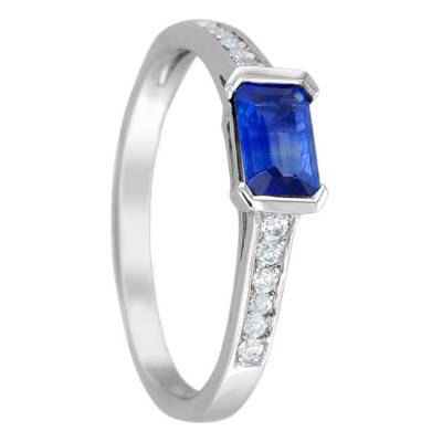 Bague Eléonore Or Blanc 750, Saphir 0,70 ct, Diamants 0,13 ct - Ancelys