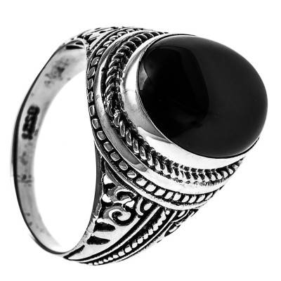 Chevalière argent 925 & onyx - Taille 60 - Apollon