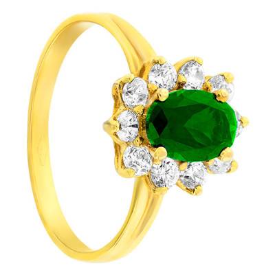 375/1000 Yellow Gold Daisy Ring with Green Cubic Zirconia - Aurora