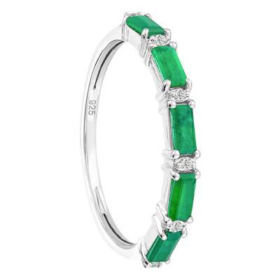 375 or 750 White Gold Ring & 0.03 ct Diamonds and 0.66 ct Emeralds - Aurora