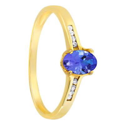 750/1000 Yellow Gold Tanzanite and Diamond Solitaire Ring with Side Stones - Aurora