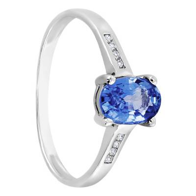 750/1000 White Gold Accompanied Solitaire Ring with 1.06 ct Ceylon Sapphire & 0.06 ct Diamonds - Aurora