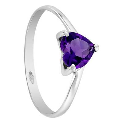 375 White Gold Heart Ring & Amethyst - Aurora