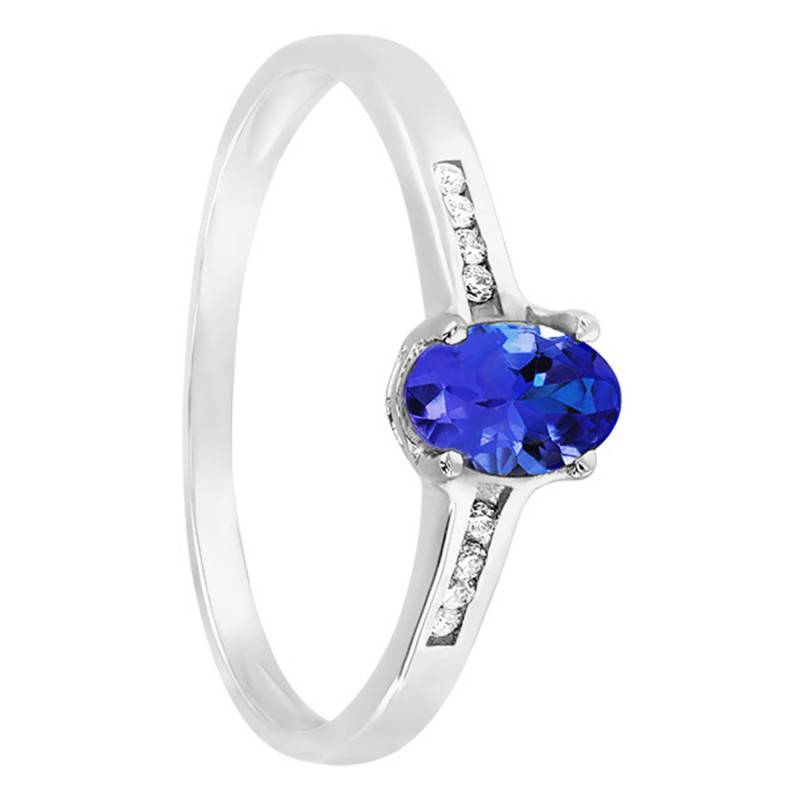 750/1000 White Gold Sapphire 0.59 ct & Diamond 0.06 ct Solitaire Ring - Aurora
