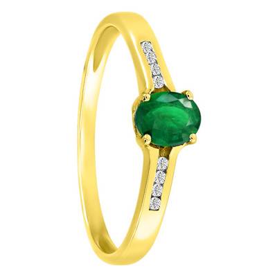 Bague, Or Jaune 750, Emeraude 0,45 ct, Diamants 0,06 ct - Aurora
