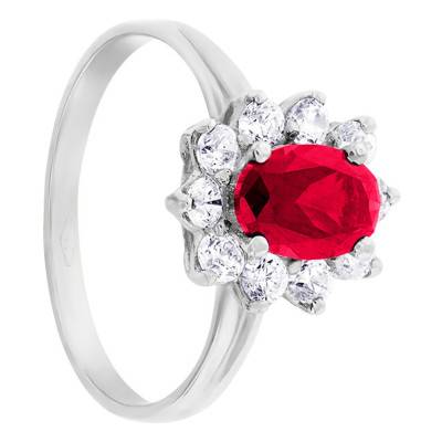 Aurora 375 White Gold Marguerite Ring & 1.06 ct Synthetic Ruby with Cubic Zirconia Halo - Aurora