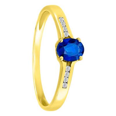 Bague Ovale, Or Jaune 750, Saphir & Diamant - Aurora
