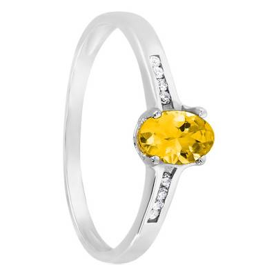 Bague, Or Blanc 750, Citrine & Diamants - Aurora